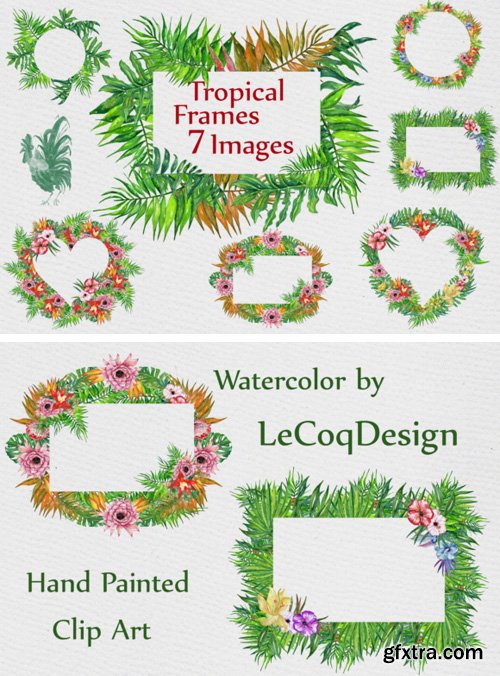 Watercolor Tropic Frames Clipart