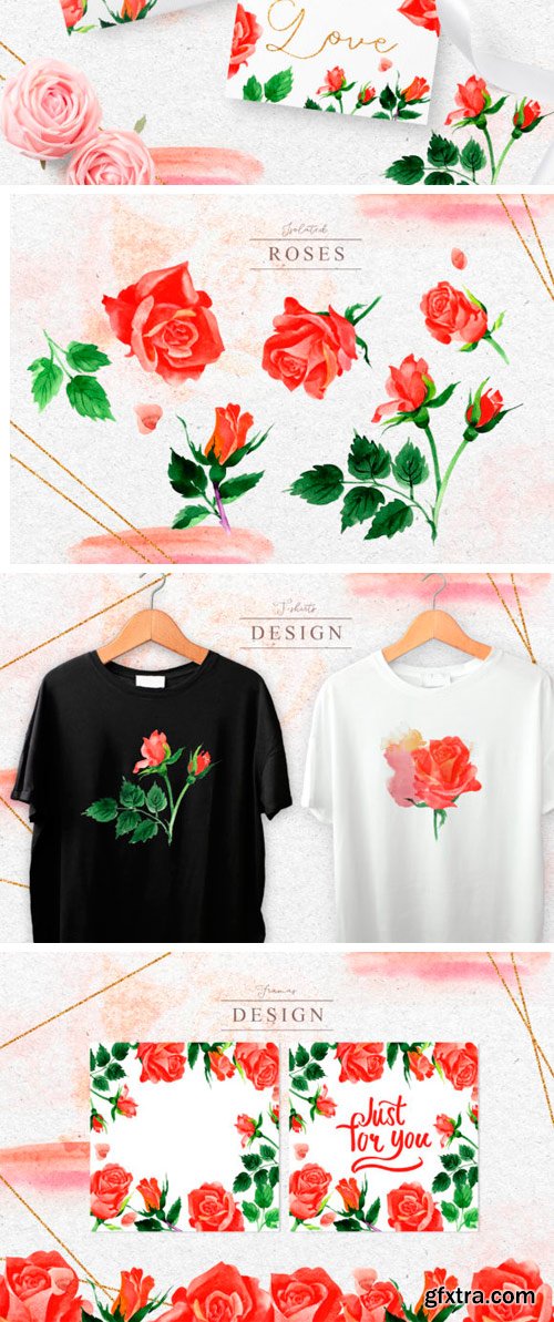 R-rose PNG Watercolor Set