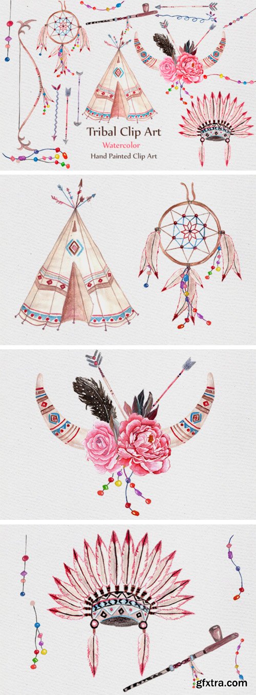 Watercolor Tribal Clipart