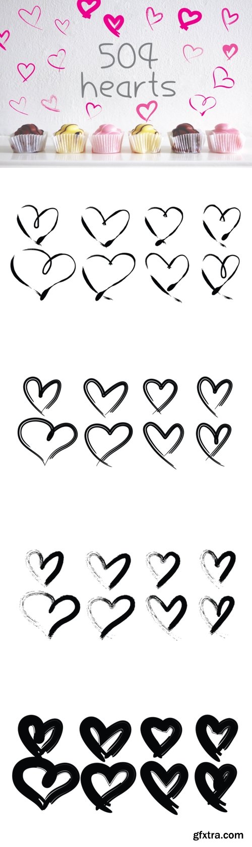 504 Hearts Hand Drawn for Love Graphic Elements