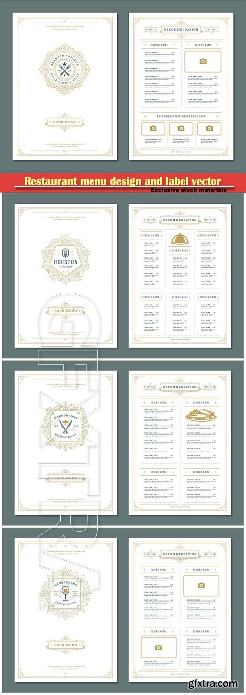 Restaurant menu design and label vector brochure template