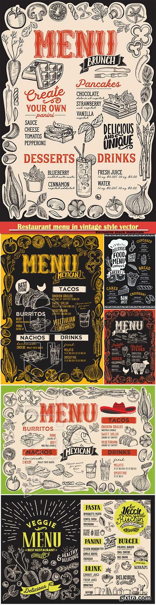 Restaurant menu in vintage style  vector template