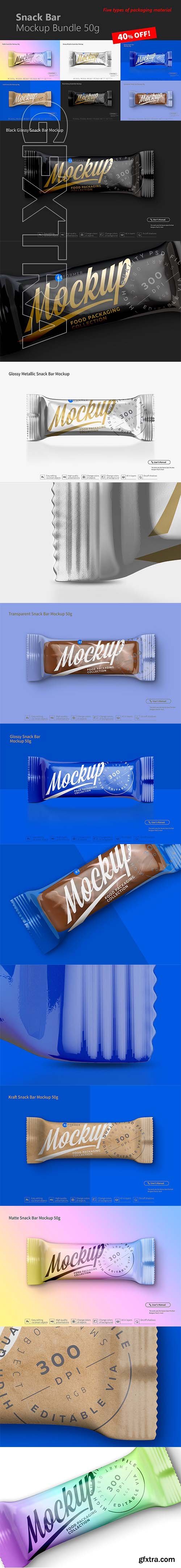 CreativeMarket - Snack Bar Mockup Bundle 50g 3165915