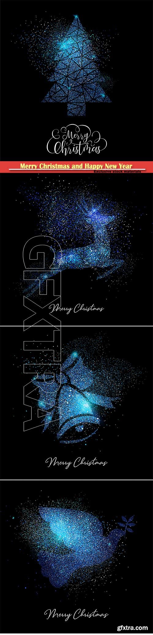 Merry Christmas blue glitter greeting vector card