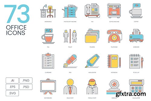 73 Office Color Line Icons