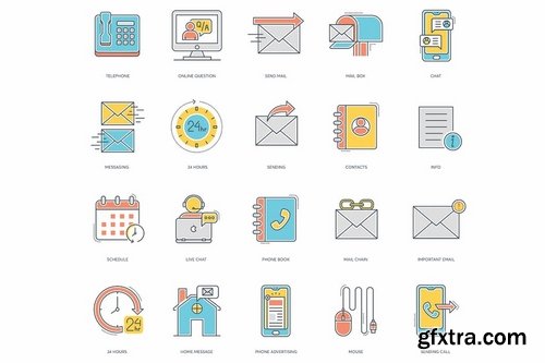 55 Contact Us Color Line Icons