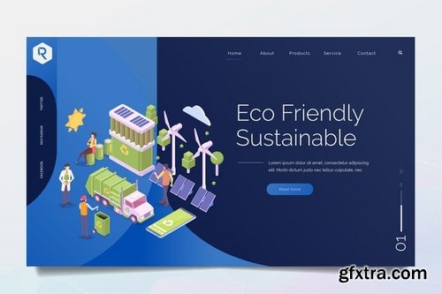 Green Technology Isometric Web Header PSD & Vector