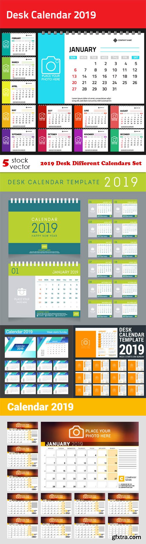 Vectors - 2019 Desk Different Calendars Set