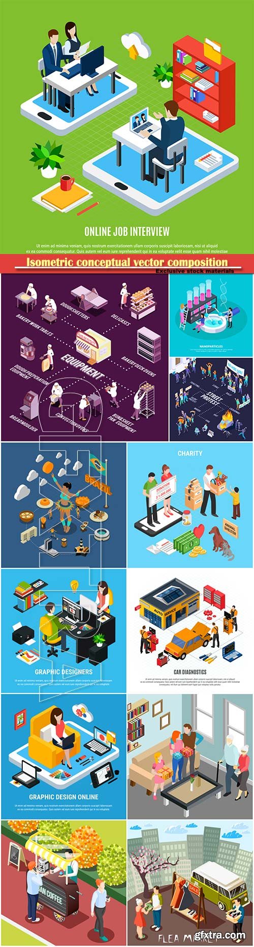 Isometric conceptual vector composition, infographics template # 58