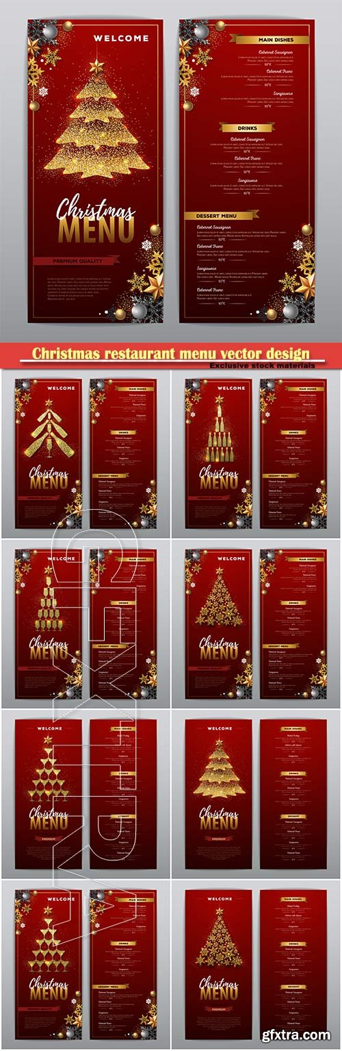 Christmas restaurant menu vector design with golden design