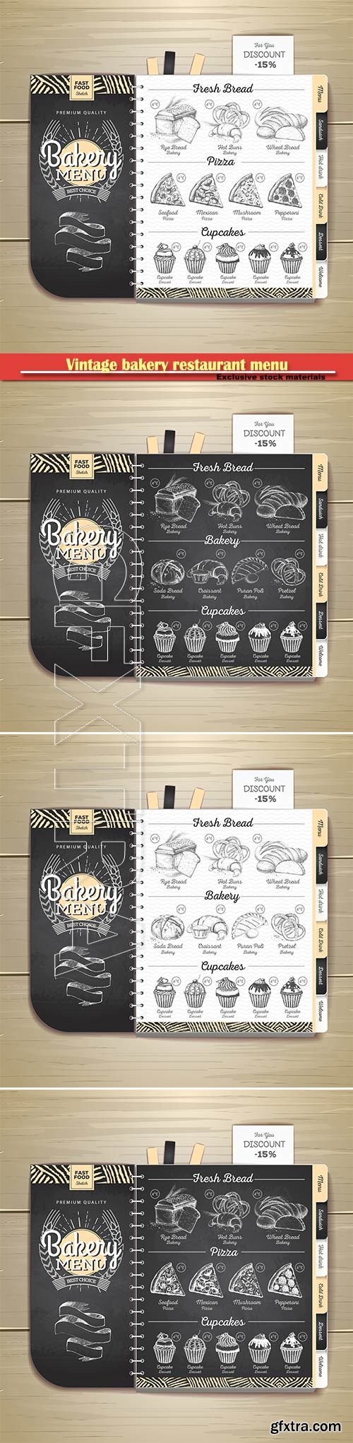 Vintage chalk drawing bakery restaurant menu design  vector illustration