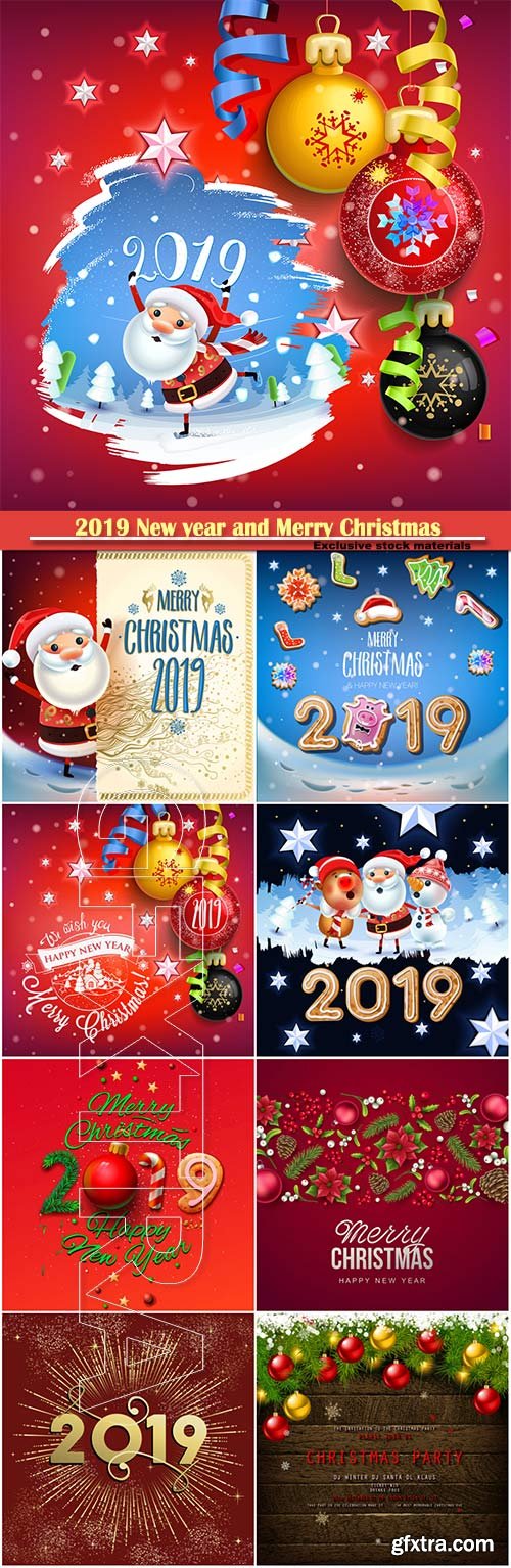 2019 New year and Merry Christmas backgrounds, Santa Claus on a winter background