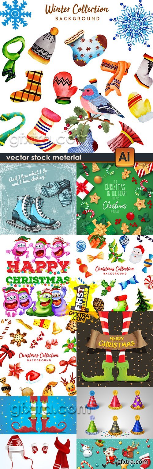 Christmas holiday collection background and elements