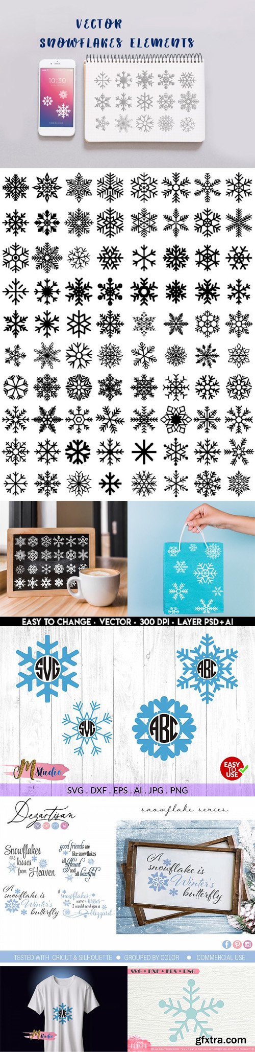 Vector Snowflakes Elements Bundle [Ai/EPS/SVG/DXF/PSD]