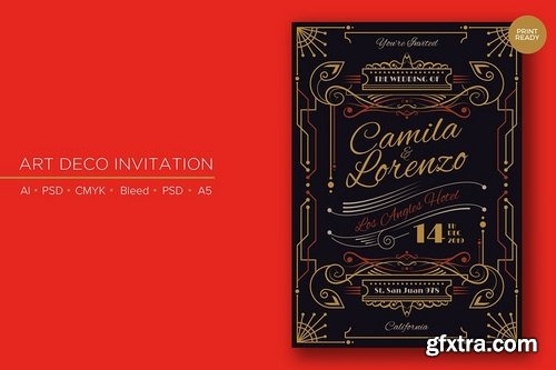 Art Deco Wedding Invitation PSD And Vector Vol 2