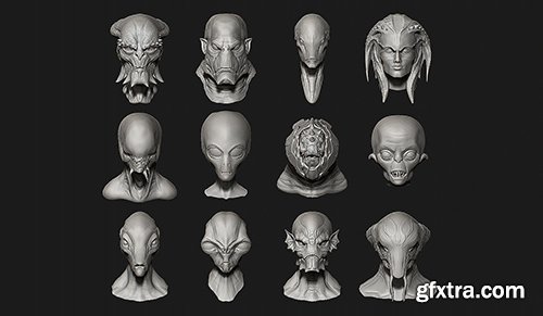 Cubebrush - 12 Aliens Creatures Heads