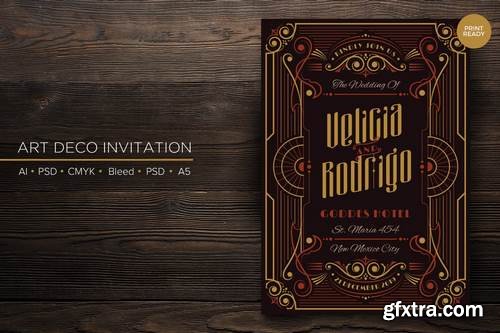 Art Deco Wedding Invitation PSD And Vector Vol.1