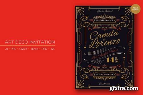 Art Deco Wedding Invitation PSD And Vector Vol. 2