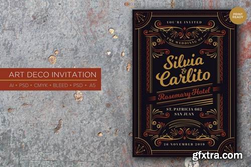 Art Deco Wedding Invitation PSD And Vector Vol.3