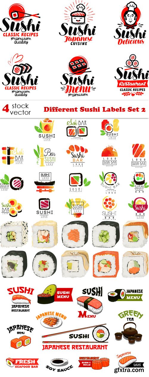 Vectors - Different Sushi Labels Set 2