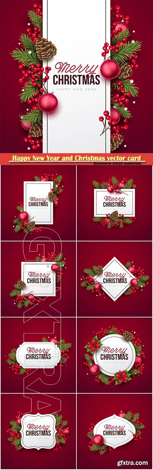 Happy New Year and Christmas greeting vector card