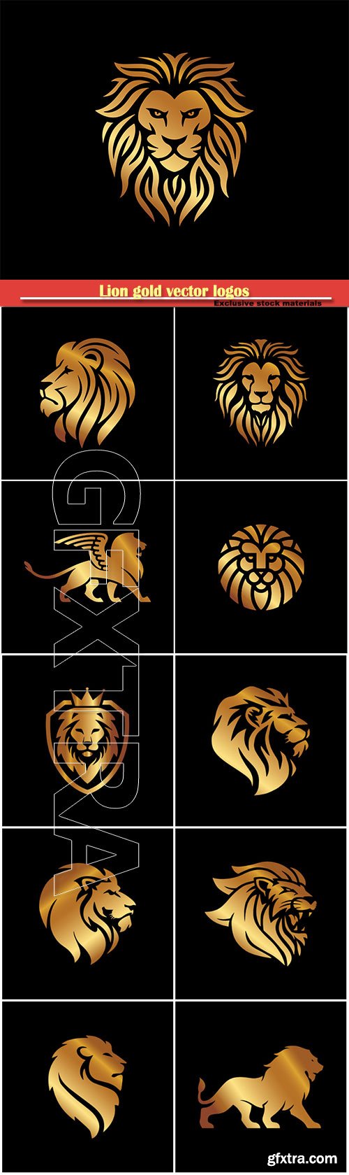 Lion gold vector logos on black background