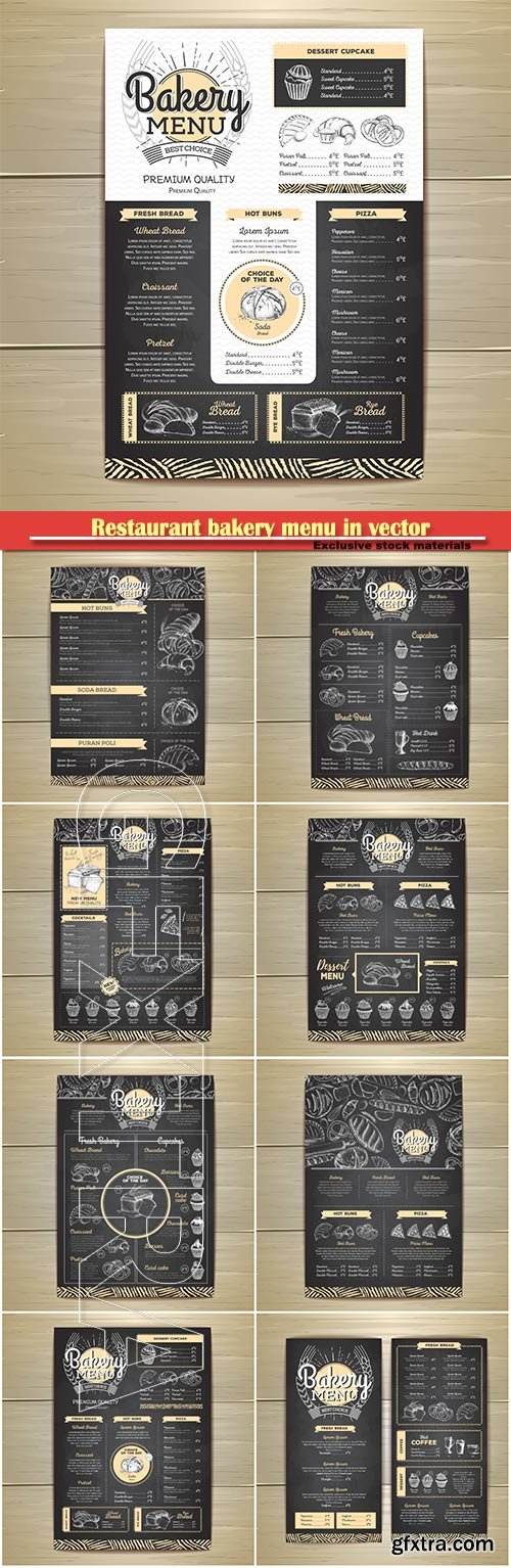 Restaurant bakery menu in vector, vintage chalk drawing  menu design