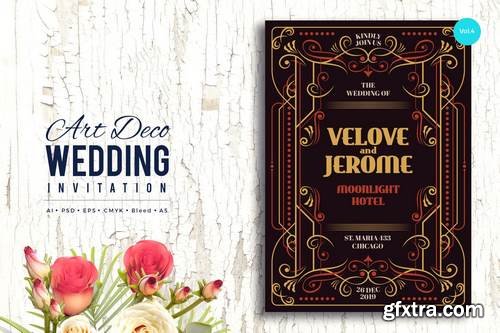 Art Deco Wedding Invitation PSD And Vector Vol.4