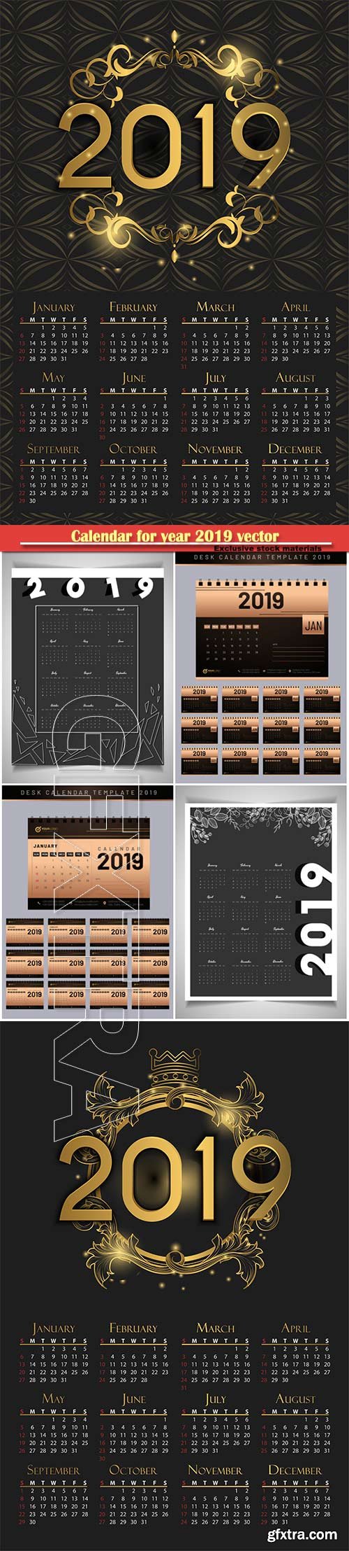 Calendar for year 2019 vector luxury concept with golden color