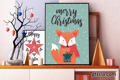 Set of flat modern hand drawn Christmas cards