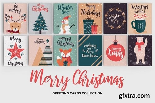 Set of flat modern hand drawn Christmas cards