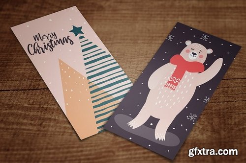 Set of flat modern hand drawn Christmas cards