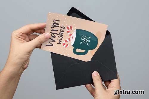 Set of flat modern hand drawn Christmas cards