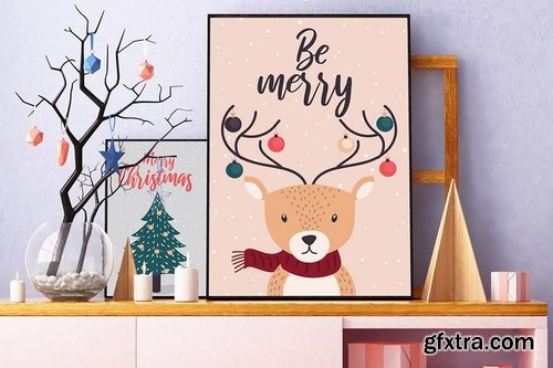 Set of flat modern hand drawn Christmas cards