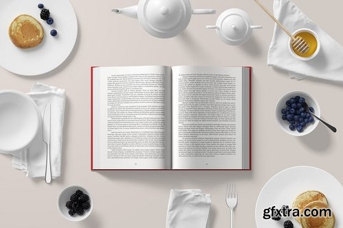 Hard Cover Book Mockup - Breakfast Set