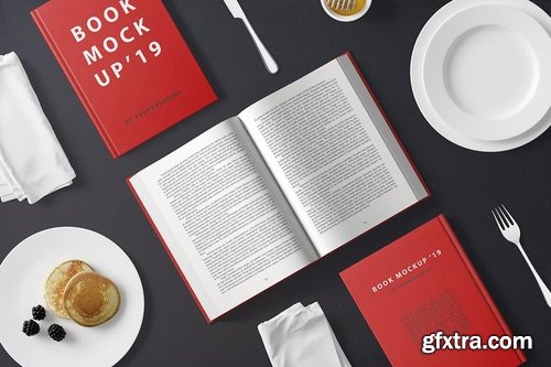 Hard Cover Book Mockup - Breakfast Set