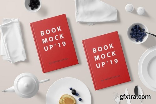 Hard Cover Book Mockup - Breakfast Set