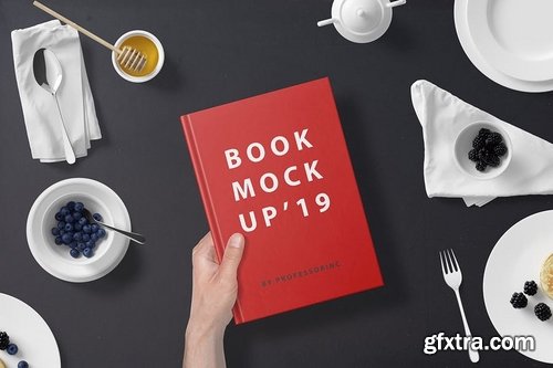 Hard Cover Book Mockup - Breakfast Set