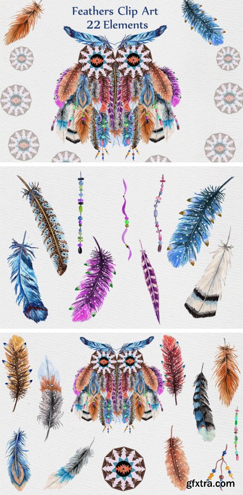 Watercolor Feathers Clipart