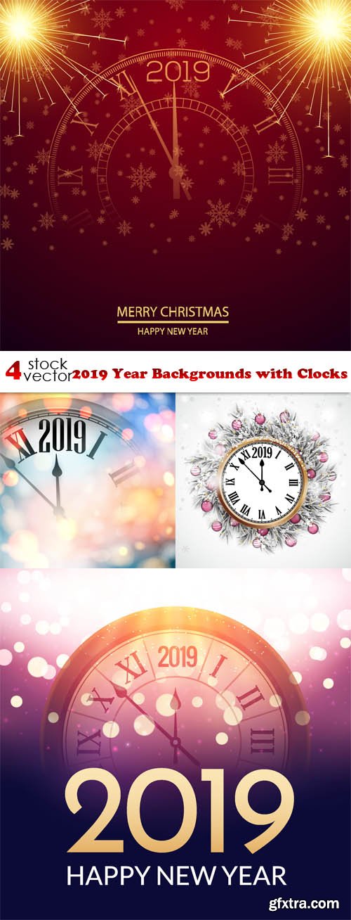 Vectors - 2019 Year Backgrounds with Clocks