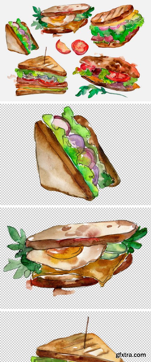 Tasty Sandwich PNG Watercolor Set