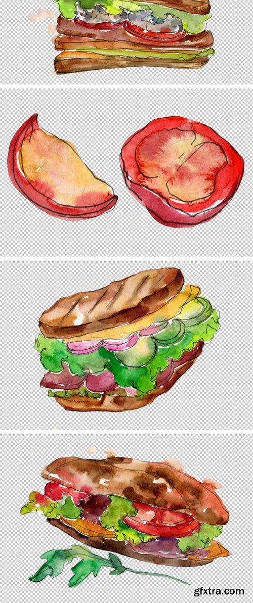 Tasty Sandwich PNG Watercolor Set