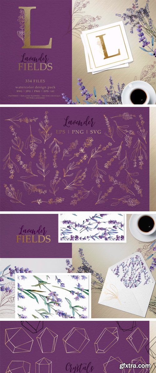 Lavender Fields Watercolor and Vector Pack