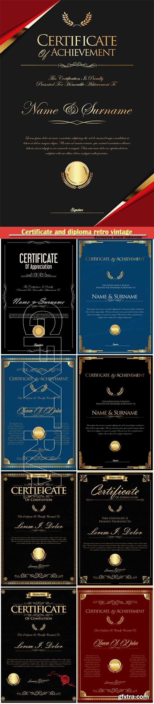 Certificate and diploma retro vintage vector template