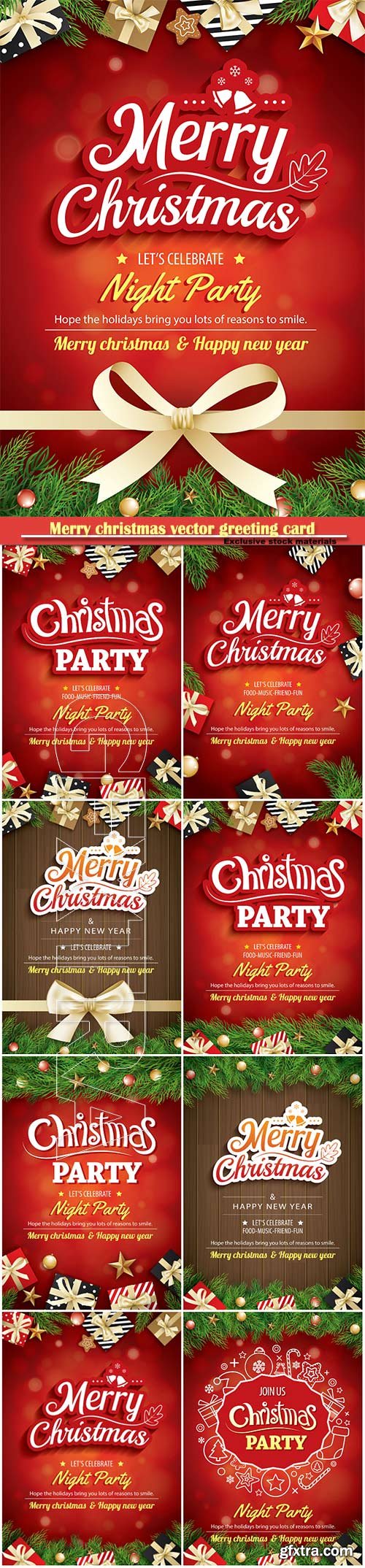 Merry christmas vector greeting card and party holiday invitation