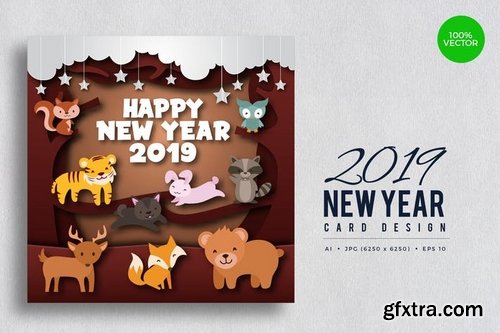 Cute Wildlife Animal Happy New Year 2019 Card 2