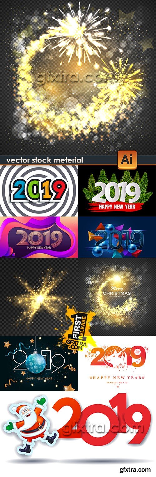 2019 New Year inscriptions decorative and firework effect