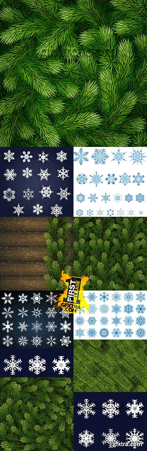 Christmas Tree and decoration snowflakes seamless pattern