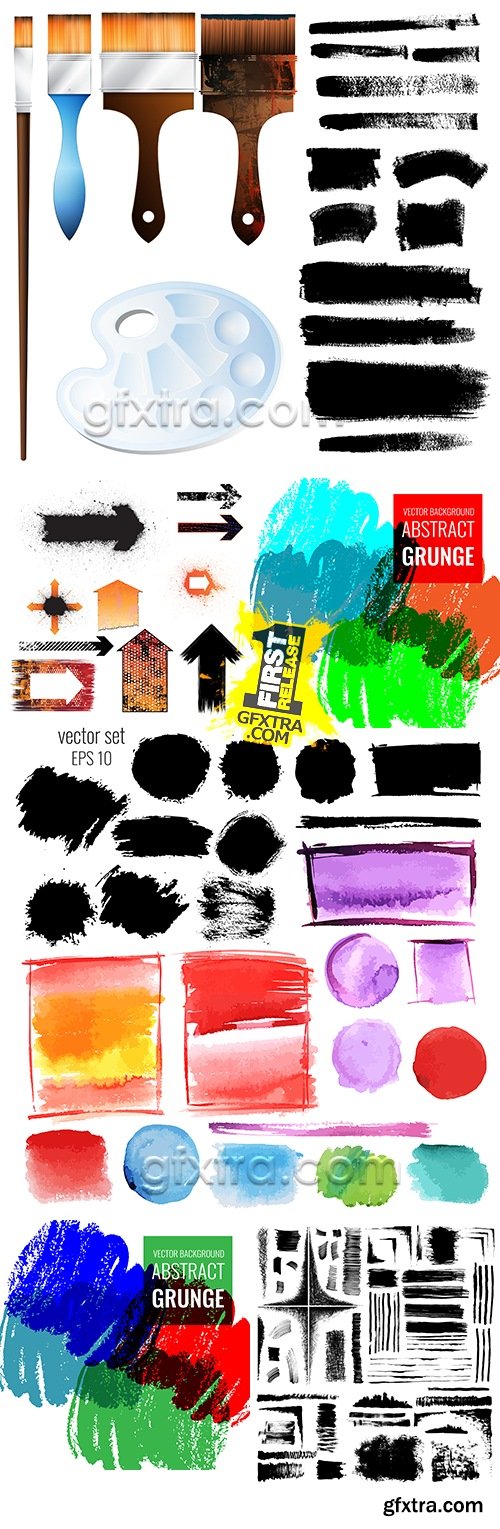 Grunge collection brush watercolor and black design