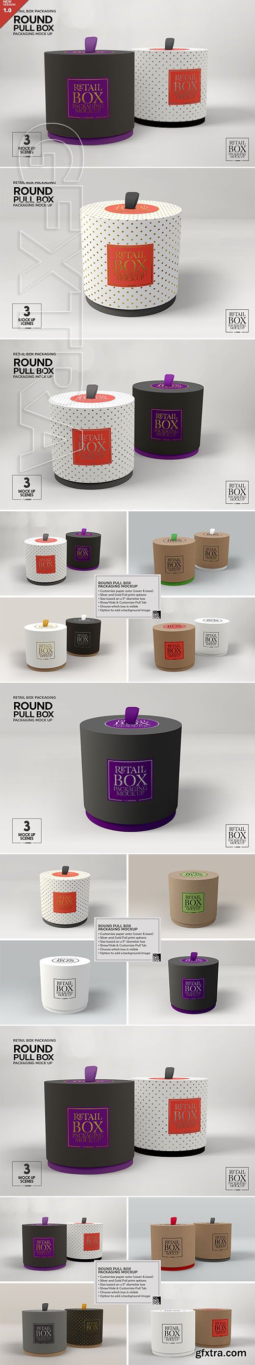 CreativeMarket - Round Pull Box Packaging Mockup 3246406